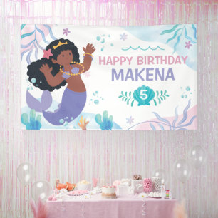 Mermaid Under the Sea Watercolor birthday banner