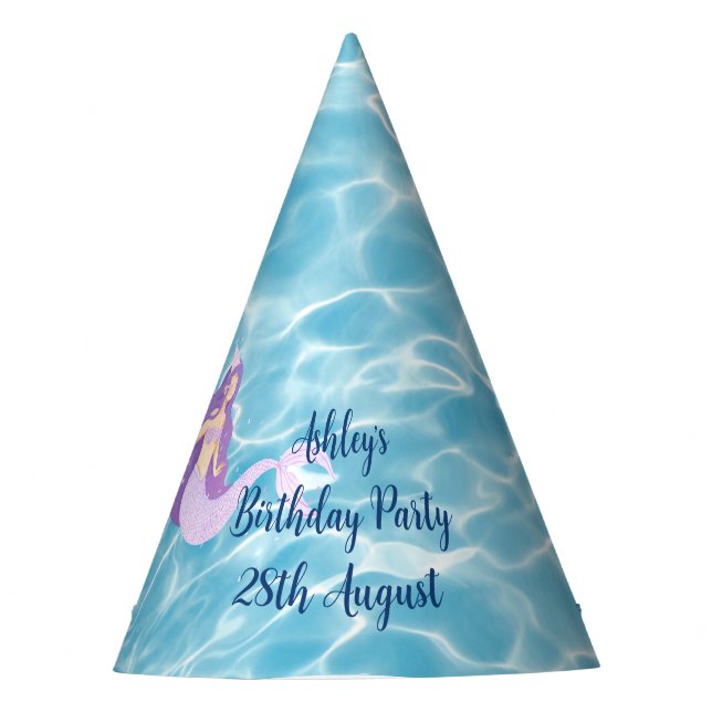 Mermaid under the sea watercolor ocean kids party hat (Front)
