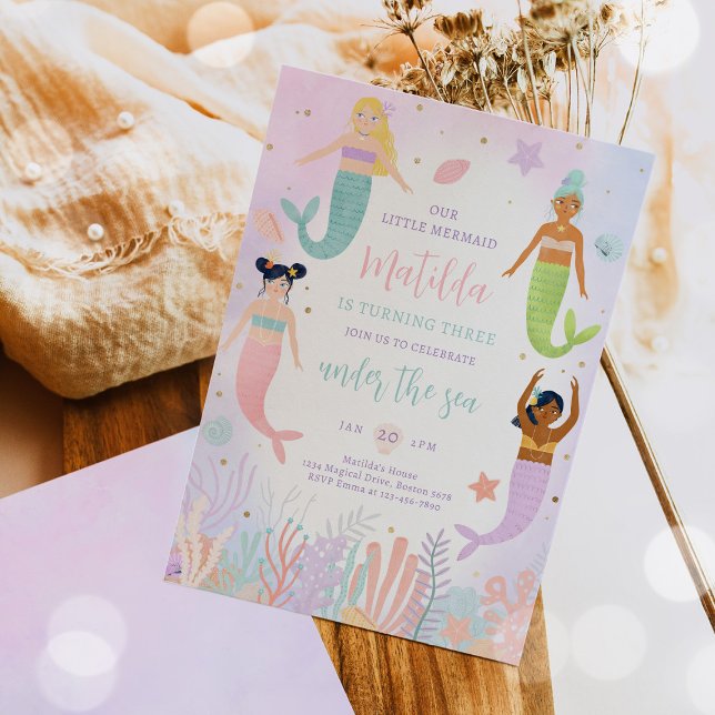 Mermaid Under The Sea Whimsical 1st Birthday Party Invitation (Creator Uploaded)