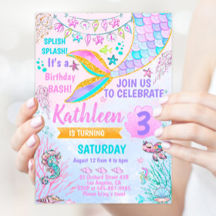 Mermaid Under the see birthday invitation