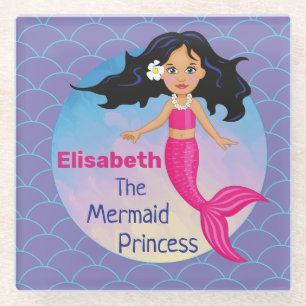 Mermaid under the water pink water waves beautiful glass coaster