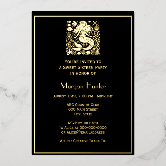 Mermaid Under Water With Friends Sweet Sixteen Foil Holiday Card (Front)