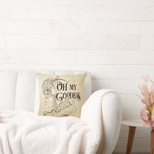 Mermaid Underwater Sea Goddess Brown Throw Pillow (Couch)