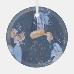 Mermaid Underwater Sea Seamless Illustration Glass Tree Decoration