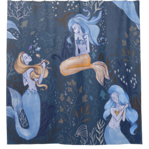Mermaid Underwater Sea Seamless Illustration Shower Curtain