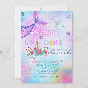Mermaid & Unicorn Birthday Invitaion  Invitation