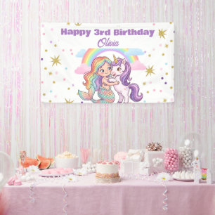 Mermaid Unicorn Birthday Party Banner