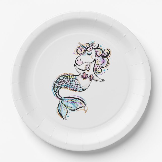 Mermaid Unicorn Paper Plate (Front)