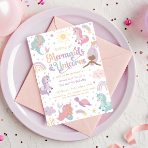 Mermaid Unicorn Party Invitation 