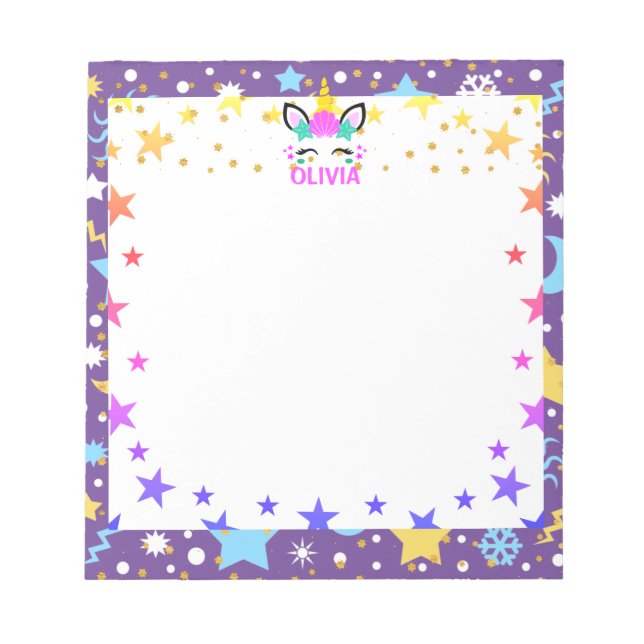 Mermaid Unicorn Personalised Kids Notepad (Front)