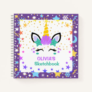 Mermaid Unicorn Personalised Kids Sketchbook Notebook