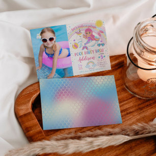 Mermaid Unicorn Pool Party Birthday Invitation