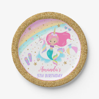 Mermaid & Unicorn Pool Party Paper Plates