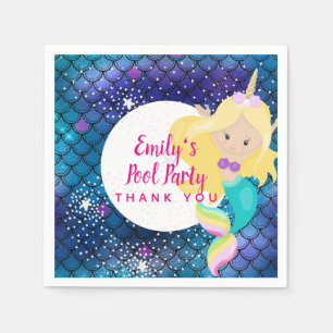 Mermaid Unicorn Pool Party Supplies Pink Blue Girl Napkin