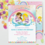 Mermaid Unicorn Rainbow Pool Party Twins Birthday Invitation<br><div class="desc">Mermaid and Unicorn Pool Party Twins / Joint Birthday Invitation, featuring pretty mermaids and cute unicorn floaties. Personalise this awesome Pool Party Invitation with your party details easily and quickly, simply press the customise it button to further re-arrange and format the style and placement of the text. Exclusive design (c)...</div>