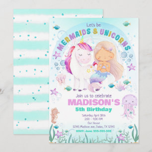 Mermaid & Unicorn Under the Sea Birthday  Invitation