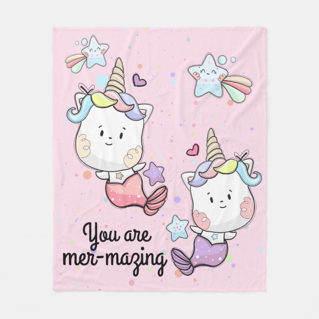 Mermaid Unicorns Magical You Are Mermazing Girls Fleece Blanket (Front)