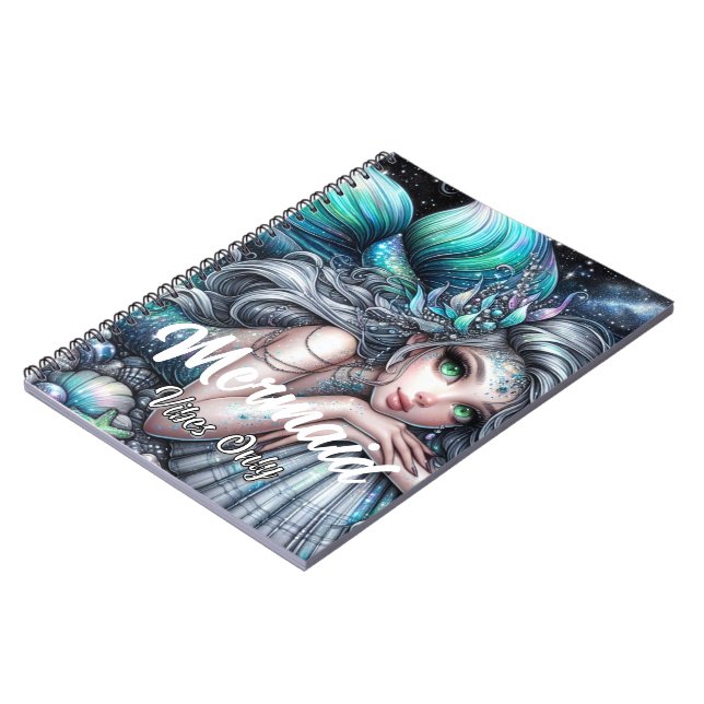 Mermaid Vibes Only Spiral Notebook – Fantasy Ocean (Left Side)