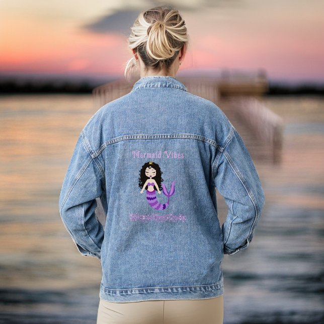 Mermaid Vibes Pink and Purple Beach Inspired Denim Jacket (Creator Uploaded)