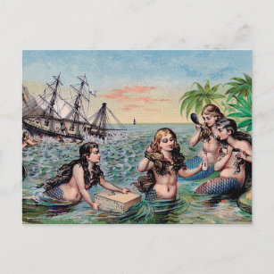 Mermaid Vintage Antique Magic Nautical Postcard