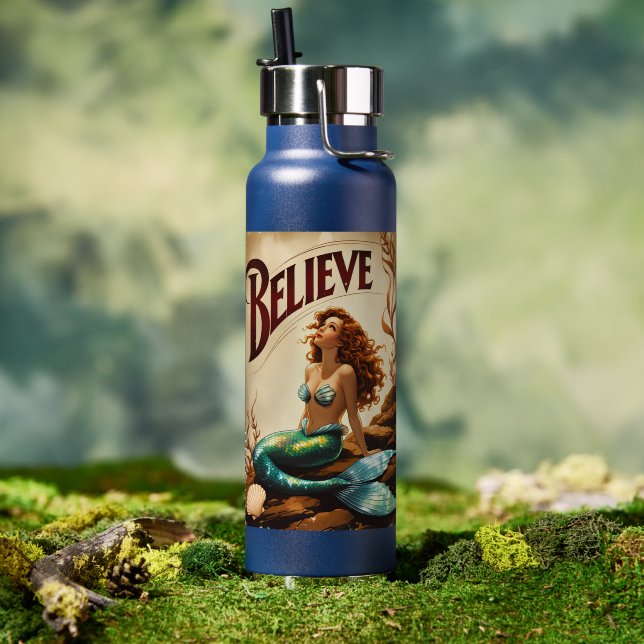 Mermaid Vintage Believe Ocean Myth  Water Bottle (Outdoor (Rotated))
