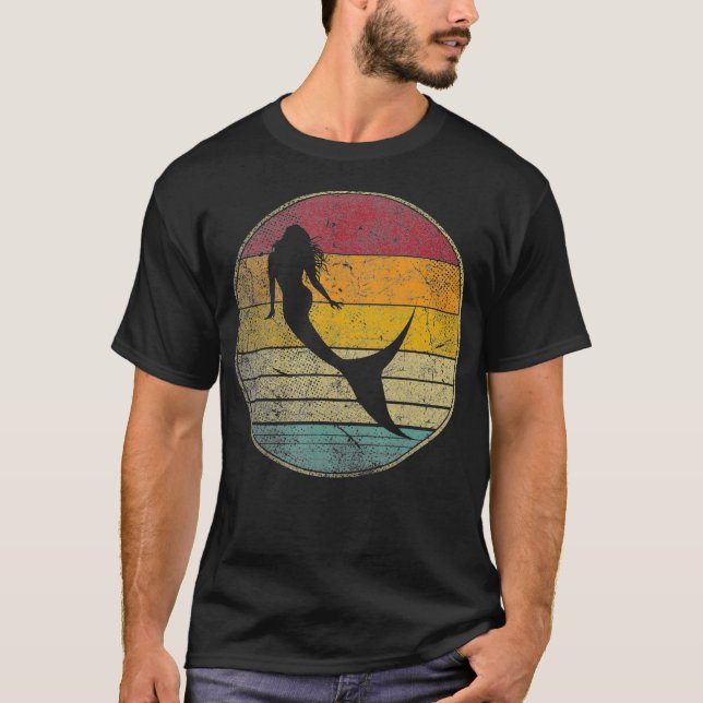 Mermaid Vintage Distressed Retro Style Silhouette  T-Shirt (Front)