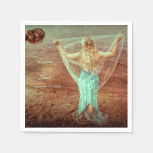 Mermaid Vintage Teal Brown Wedding Napkin