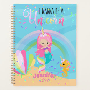 Mermaid Wanna Be A Unicorn Girls Journals Planner