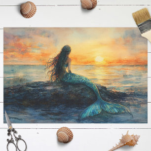 Mermaid Watching a Sunrise Art Decoupage Tissue Paper