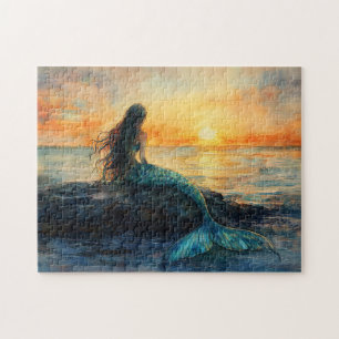Mermaid Watching a Sunrise Art Jigsaw Puzzle