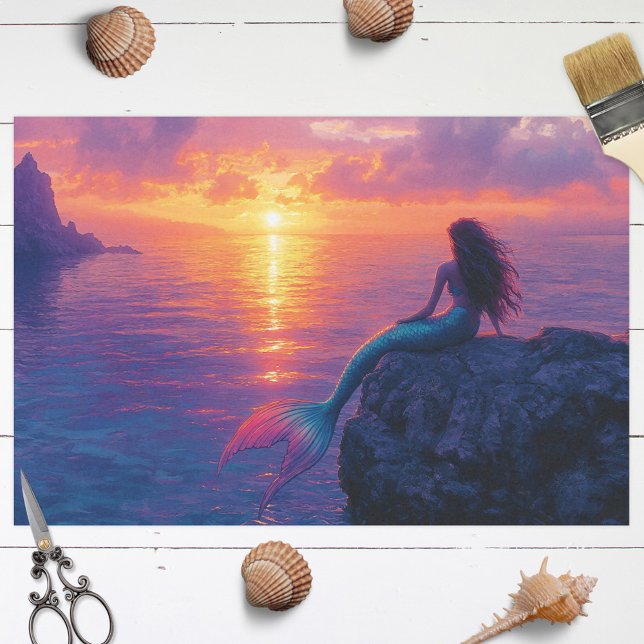Mermaid Watching a Sunset Art Decoupage Tissue Paper (Creator Uploaded)