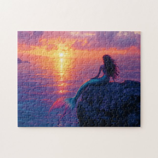 Mermaid Watching a Sunset Art Jigsaw Puzzle (Horizontal)