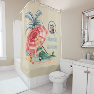 Mermaid Watching - Summer On The Beach Nautical Shower Curtain