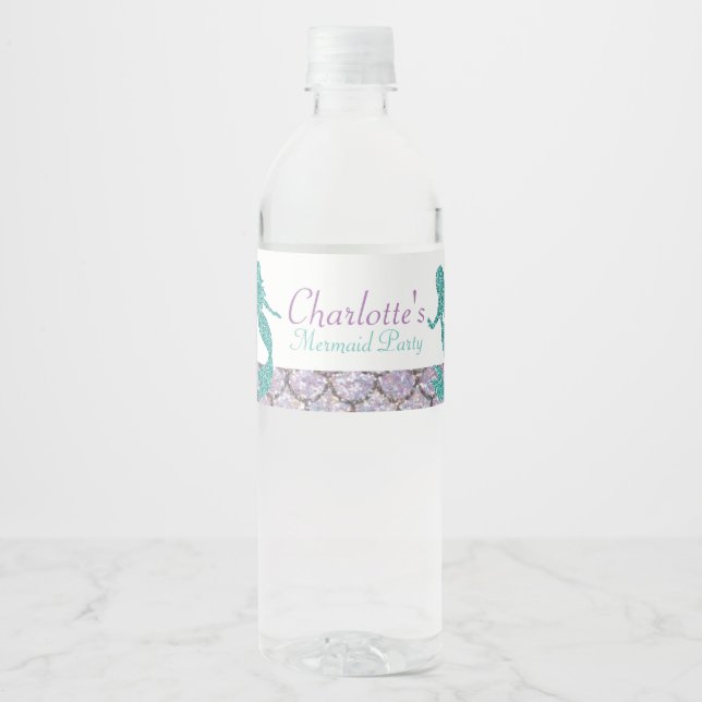 Mermaid Water Bottle Labels, Under the sea party Label (Front)