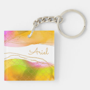 Mermaid Watercolor Art NAME Glam Summer Her Fun Key Ring
