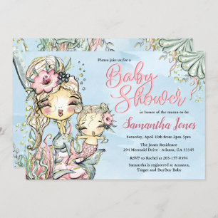 Mermaid Watercolor Baby Shower Invitation