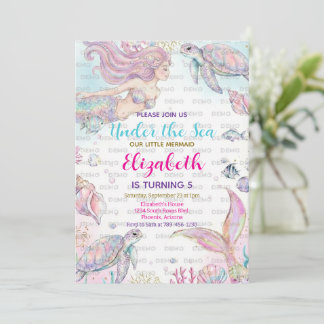 Mermaid Watercolor Birthday Invitation