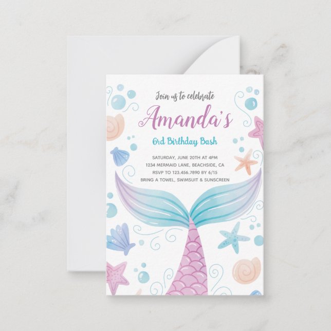 Mermaid watercolor Birthday Invitation (Front)