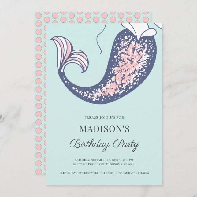 Mermaid Watercolor Birthday Invitation (Front/Back)