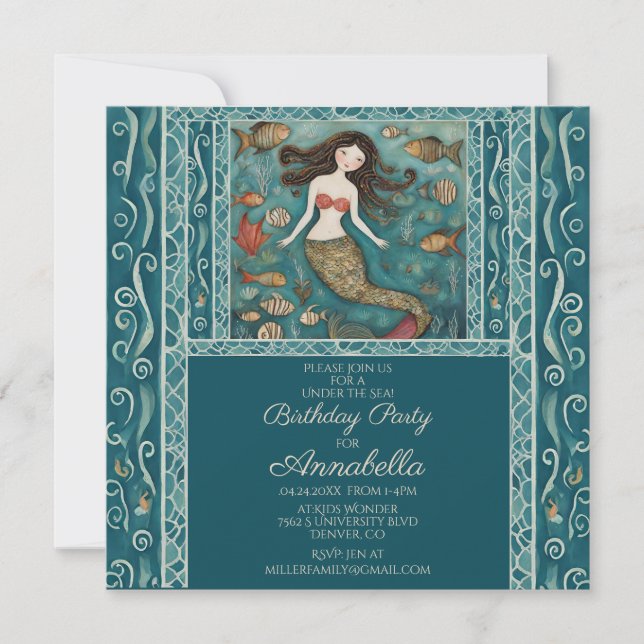 Mermaid Watercolor Birthday  Invitation (Front)