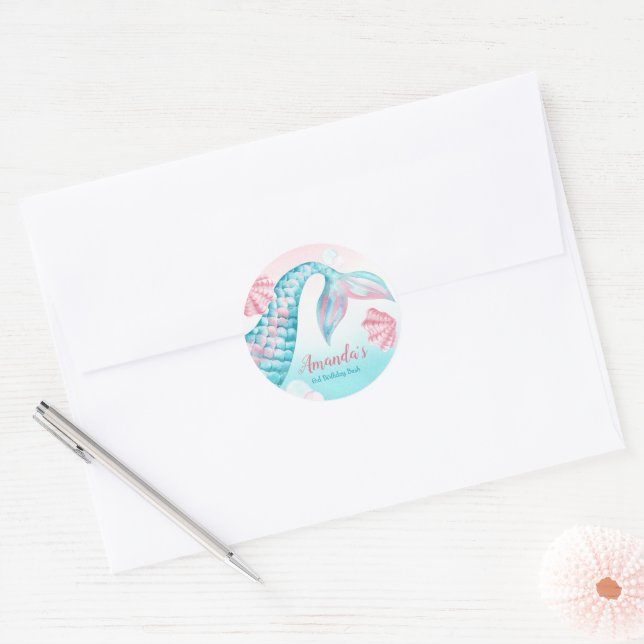 Mermaid watercolor Birthday Invitation Classic Round Sticker (Envelope)