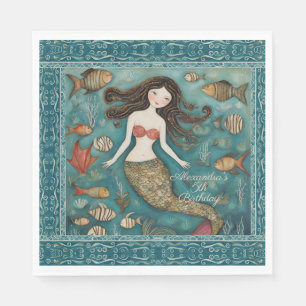 Mermaid Watercolor Birthday Napkin