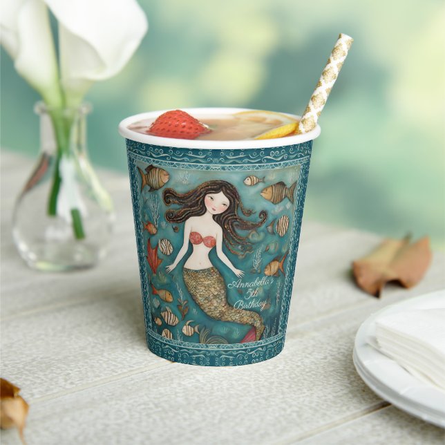 Mermaid Watercolor Birthday Paper Cups (Insitu)