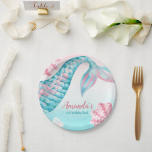Mermaid watercolor Birthday Paper Plate