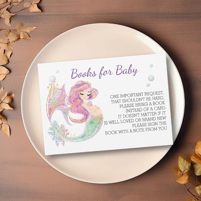 Mermaid Watercolor Books for Baby Shower  Enclosure Card (Creator Uploaded)