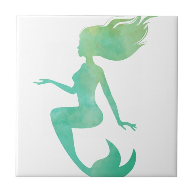 Mermaid watercolor ceramic tile (Front)