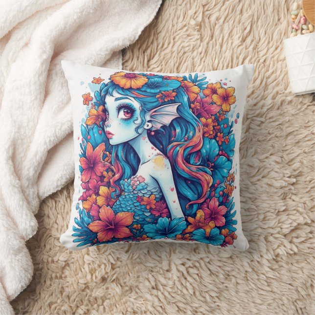 mermaid Watercolor  Cushion (Blanket)