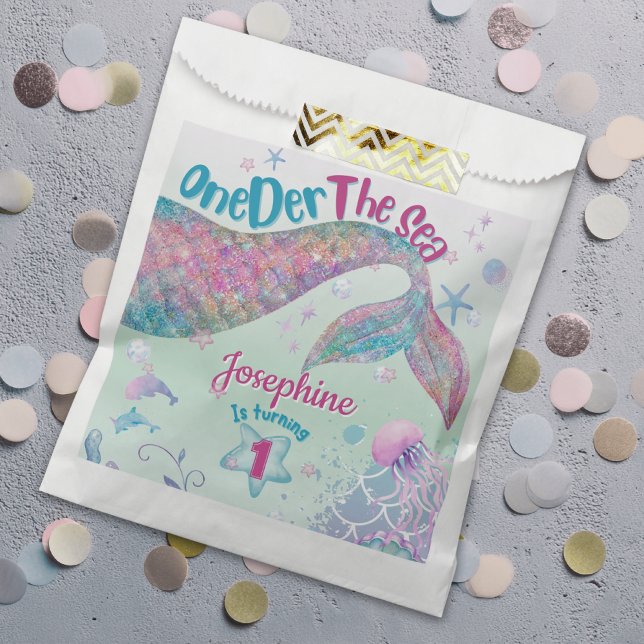 Mermaid watercolor first birthday favour bag (Creator Uploaded)