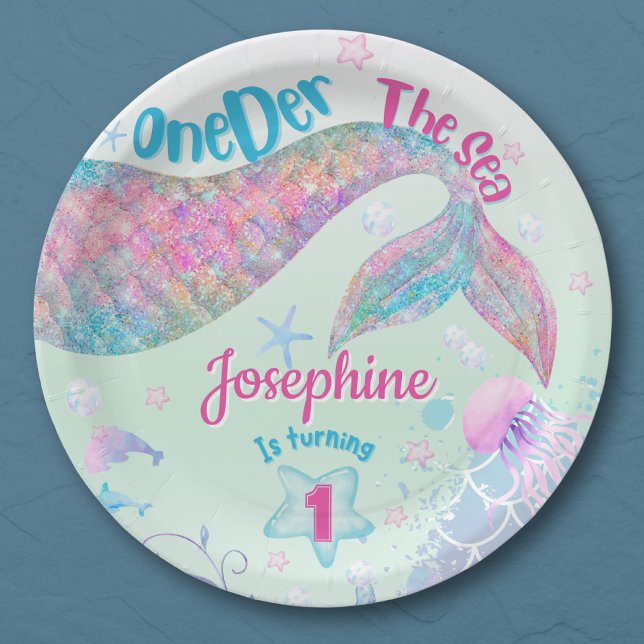 Mermaid watercolor first birthday paper plate (Creator Uploaded)