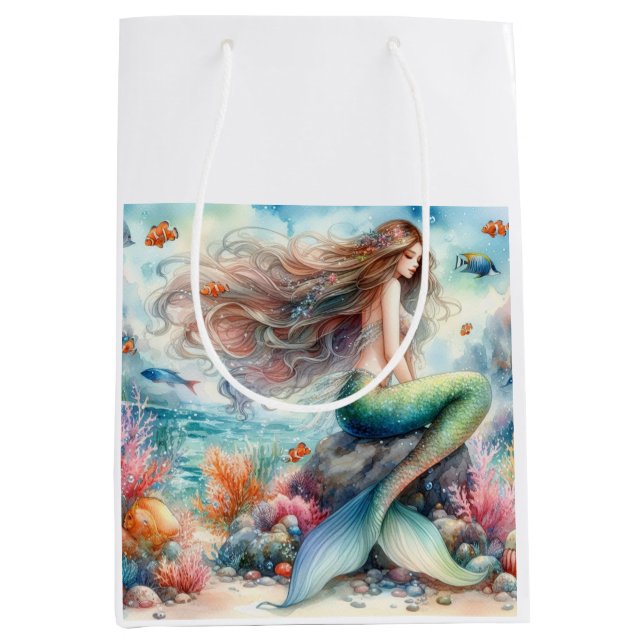Mermaid watercolor medium gift bag (Front)